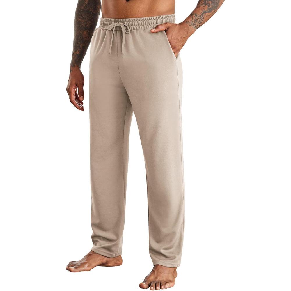 imageCOOFANDY Mens Yoga Sweatpants Open Bottom Lightweight Sweat Pants Drawstring Athletic Lounge Pants with PocketsChampagne
