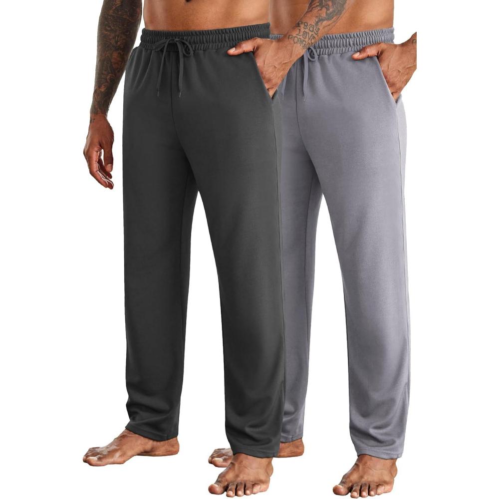 imageCOOFANDY Mens Yoga Sweatpants Open Bottom Lightweight Sweat Pants Drawstring Athletic Lounge Pants with PocketsDark Gray  Light Gray