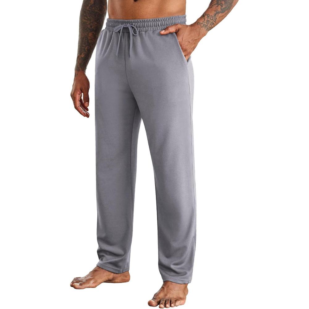 imageCOOFANDY Mens Yoga Sweatpants Open Bottom Lightweight Sweat Pants Drawstring Athletic Lounge Pants with PocketsLight Gray
