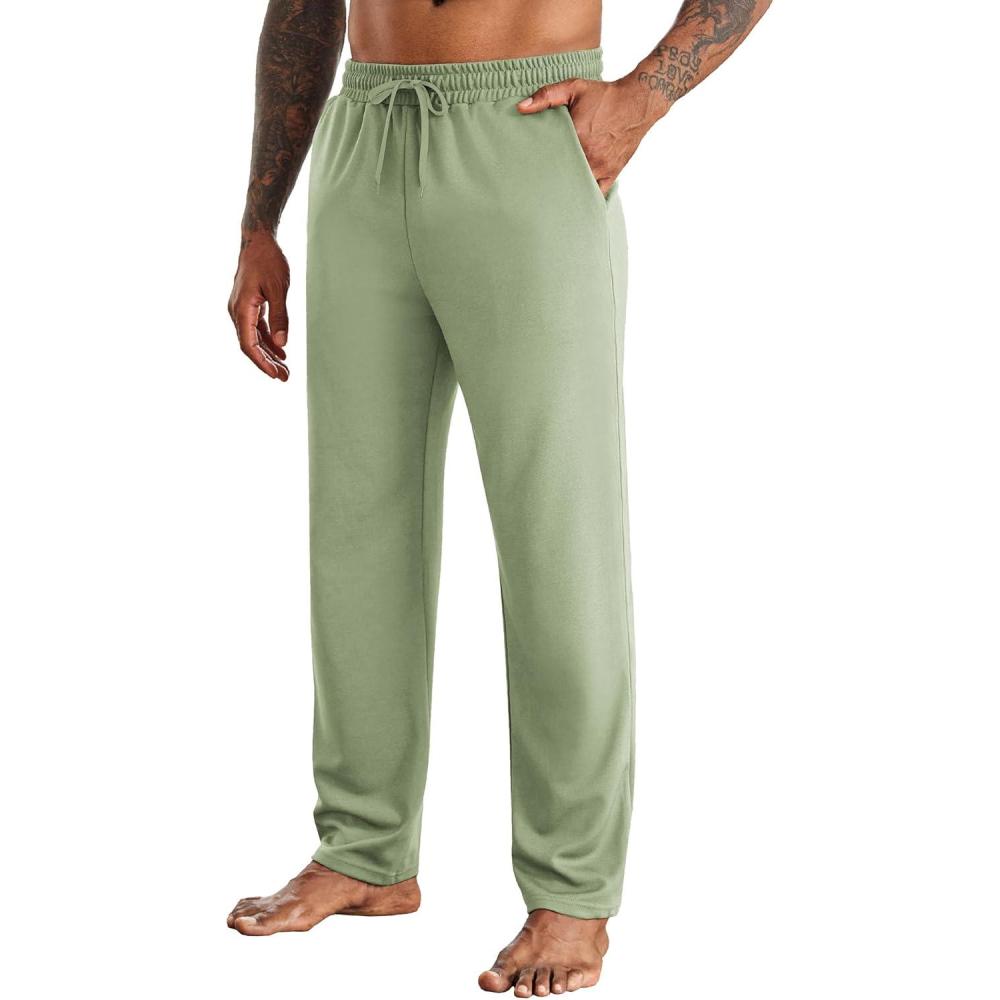 imageCOOFANDY Mens Yoga Sweatpants Open Bottom Lightweight Sweat Pants Drawstring Athletic Lounge Pants with PocketsLight Green