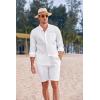 COOFANDY Linen Sets For Men 2 Piece Button Down Shirt Long Sleeve and Casual Beach Drawstring Waist Shorts Summer Outfits(A-white)