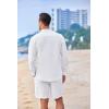COOFANDY Linen Sets For Men 2 Piece Button Down Shirt Long Sleeve and Casual Beach Drawstring Waist Shorts Summer Outfits(A-white)