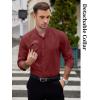 COOFANDY Mens 2-in-1 Dress Shirts Detachable Collar Long Sleeve Wrinkle Free Shirt Business Casual Button Down Shirt(Wine Red)