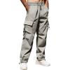COOFANDY Men’s Baggy Cargo Pants Trendy Casual Parachute Pant Loose Fit Harem Joggers with Pockets(Light Grey)
