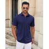 COOFANDY Men’s Casual Button Down Shirts Short Sleeve Summer Beach Vacation Untucked Dress Shirts with Pocket(Deep Blue)