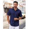 COOFANDY Men’s Casual Button Down Shirts Short Sleeve Summer Beach Vacation Untucked Dress Shirts with Pocket(Deep Blue)