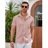 COOFANDY Men’s Casual Button Down Shirts Short Sleeve Summer Beach Vacation Untucked Dress Shirts with Pocket(Light Pink)