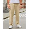 COOFANDY Mens Casual Cargo Pants Relaxed Fit Outdoor Hiking Pants Cotton Drawstring Sweatpants with Pockets(Light Khaki)