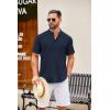 COOFANDY Men’s Casual Henley Shirt Short Sleeve Summer Shirts Linen Band Collar Summer Beach Hippie T-Shirts(Navy Blue)