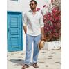 COOFANDY Men’s Casual Linen Pants Elastic Waist Drawstring Beach Summer Pants Lightweight Linen Trousers(Light Blue)