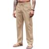 COOFANDY Men’s Casual Linen Pants Elastic Waist Drawstring Yoga Beach Pants Lightweight Loose Fit Trousers with Pockets(Khaki)