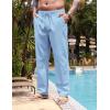 COOFANDY Men’s Casual Linen Pants Elastic Waist Drawstring Yoga Beach Pants Lightweight Loose Fit Trousers with Pockets(Light Blue)