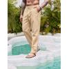 COOFANDY Men’s Casual Linen Pants Elastic Waist Drawstring Yoga Beach Pants Lightweight Loose Fit Trousers with Pockets(Light Khaki)