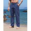 COOFANDY Men’s Casual Linen Pants Elastic Waist Drawstring Yoga Beach Pants Lightweight Loose Fit Trousers with Pockets(Navy Blue)