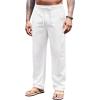 COOFANDY Men’s Casual Linen Pants Elastic Waist Drawstring Yoga Beach Pants Lightweight Loose Fit Trousers with Pockets(White)