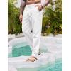 COOFANDY Men’s Casual Linen Pants Elastic Waist Drawstring Yoga Beach Pants Lightweight Loose Fit Trousers with Pockets(White)