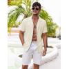 COOFANDY Men’s Casual Shirts Short Sleeve Button Down Shirts Fashion Textured Summer Beach Shirt(Beige)