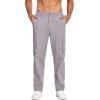COOFANDY Men’s Cotton Cargo Pants Relaxed Fit Elastic Waist Casual Pants Stretch Work Cargo Pant with Pockets(Light Grey)