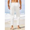 COOFANDY Men’s Cotton Linen Pants Elastic Waist Lightweight Casual Pants Relaxed Fit Yoga Beach Pants with Pockets(01-white)