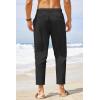 COOFANDY Men’s Cotton Linen Pants Elastic Waist Lightweight Casual Pants Relaxed Fit Yoga Beach Pants with Pockets(02-black)