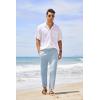 COOFANDY Men’s Cotton Linen Pants Elastic Waist Lightweight Casual Pants Relaxed Fit Yoga Beach Pants with Pockets(02-blue)
