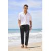 COOFANDY Men’s Cotton Linen Pants Elastic Waist Lightweight Casual Pants Relaxed Fit Yoga Beach Pants with Pockets(Black ( White Stripe ))