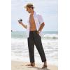 COOFANDY Men’s Cotton Linen Pants Elastic Waist Lightweight Casual Pants Relaxed Fit Yoga Beach Pants with Pockets(Black ( White Stripe ))