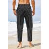 COOFANDY Men’s Cotton Linen Pants Elastic Waist Lightweight Casual Pants Relaxed Fit Yoga Beach Pants with Pockets(Black ( White Stripe ))