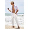 COOFANDY Men’s Cotton Linen Pants Elastic Waist Lightweight Casual Pants Relaxed Fit Yoga Beach Pants with Pockets(White ( Black Stripe ))