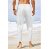 COOFANDY Men’s Cotton Linen Pants Elastic Waist Lightweight Casual Pants Relaxed Fit Yoga Beach Pants with Pockets(White ( Black Stripe ))