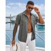 COOFANDY Men’s Cuban Guayabera Shirts Casual Short Sleeve Button Down Shirt Summer Beach Vacation Shirt(Dark Grey)