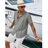 COOFANDY Men’s Cuban Guayabera Shirts Casual Short Sleeve Button Down Shirt Summer Beach Vacation Shirt(Light Grey)