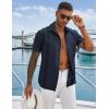 COOFANDY Men’s Cuban Guayabera Shirts Casual Short Sleeve Button Down Shirt Summer Beach Vacation Shirt(Navy Blue)