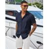 COOFANDY Men’s Cuban Guayabera Shirts Casual Short Sleeve Button Down Shirt Summer Beach Vacation Shirt(Navy Blue)
