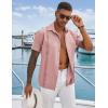 COOFANDY Men’s Cuban Guayabera Shirts Casual Short Sleeve Button Down Shirt Summer Beach Vacation Shirt(Pink)
