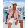 COOFANDY Men’s Cuban Guayabera Shirts Casual Short Sleeve Button Down Shirt Summer Beach Vacation Shirt(Pink)