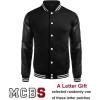 COOFANDY Mens Fashion Varsity Jackets Leather Sleeve Slim Fit College Baseball Letterman Bomber Coat(Black)