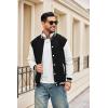 COOFANDY Mens Fashion Varsity Jackets Leather Sleeve Slim Fit College Baseball Letterman Bomber Coat(Black-white Sleeve)