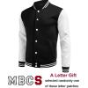 COOFANDY Mens Fashion Varsity Jackets Leather Sleeve Slim Fit College Baseball Letterman Bomber Coat(Black-white Sleeve)
