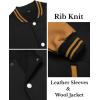 COOFANDY Mens Fashion Varsity Jackets Leather Sleeve Slim Fit College Baseball Letterman Bomber Coat(Black-yellow)
