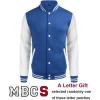 COOFANDY Mens Fashion Varsity Jackets Leather Sleeve Slim Fit College Baseball Letterman Bomber Coat(Blue)