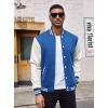 COOFANDY Mens Fashion Varsity Jackets Leather Sleeve Slim Fit College Baseball Letterman Bomber Coat(Blue)