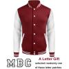 COOFANDY Mens Fashion Varsity Jackets Leather Sleeve Slim Fit College Baseball Letterman Bomber Coat(Burgundy)