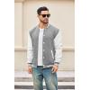 COOFANDY Mens Fashion Varsity Jackets Leather Sleeve Slim Fit College Baseball Letterman Bomber Coat(Grey)