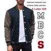 COOFANDY Mens Fashion Varsity Jackets Leather Sleeve Slim Fit College Baseball Letterman Bomber Coat(Navy-grey)