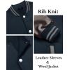 COOFANDY Mens Fashion Varsity Jackets Leather Sleeve Slim Fit College Baseball Letterman Bomber Coat(Navy-grey)