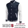 COOFANDY Mens Fashion Varsity Jackets Leather Sleeve Slim Fit College Baseball Letterman Bomber Coat(Navy-white Sleeve)