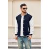 COOFANDY Mens Fashion Varsity Jackets Leather Sleeve Slim Fit College Baseball Letterman Bomber Coat(Navy-white Sleeve)