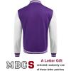 COOFANDY Mens Fashion Varsity Jackets Leather Sleeve Slim Fit College Baseball Letterman Bomber Coat(Purple)