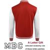 COOFANDY Mens Fashion Varsity Jackets Leather Sleeve Slim Fit College Baseball Letterman Bomber Coat(Red-white Sleeve)